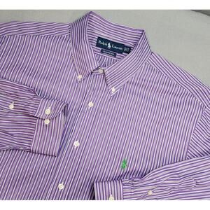 Ralph Lauren Classic Fit Purple Striped Men's Button Up Shirt Size 17.5 34/35